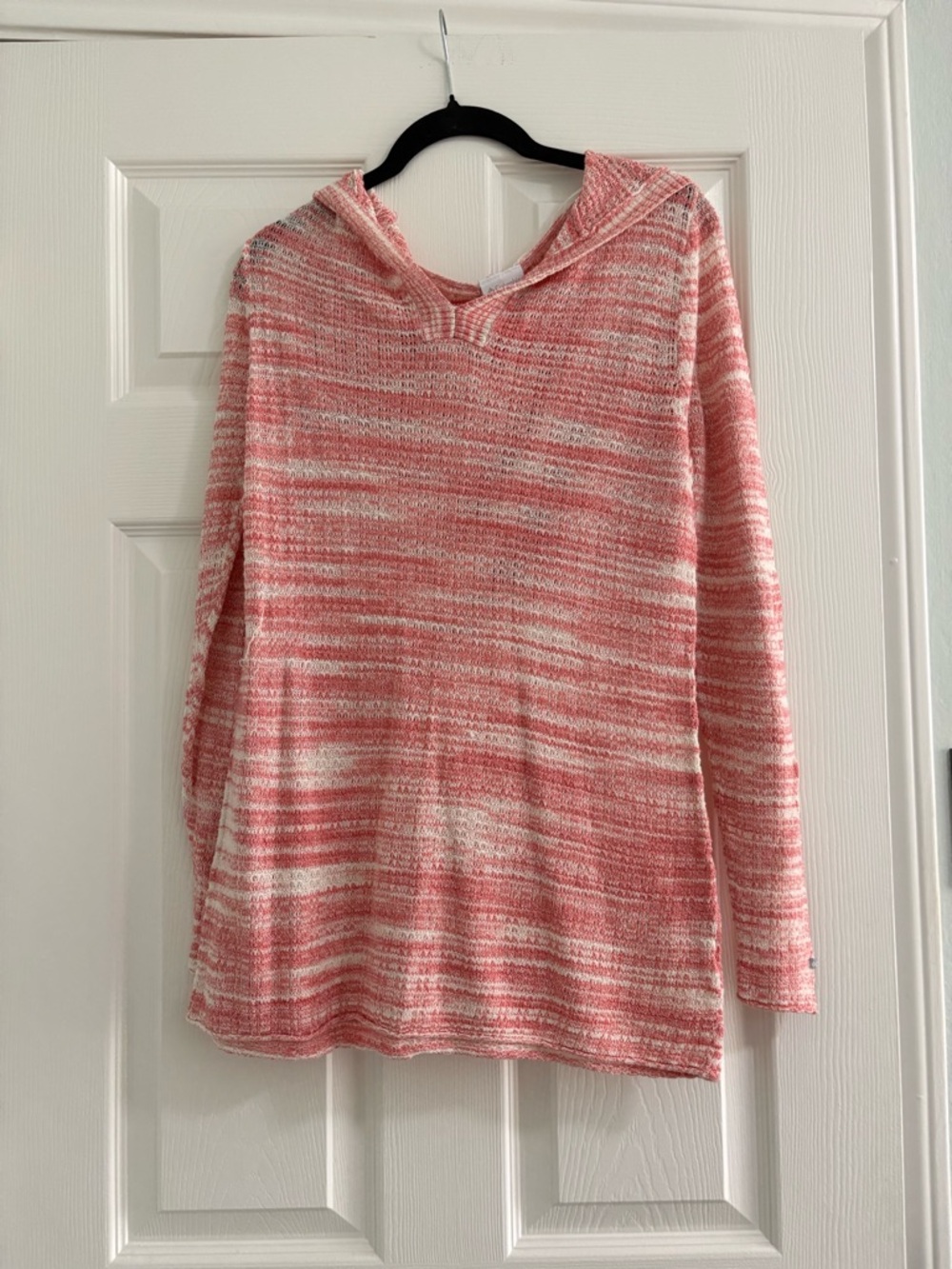 Lightweight Coral & White Knit Hoodie